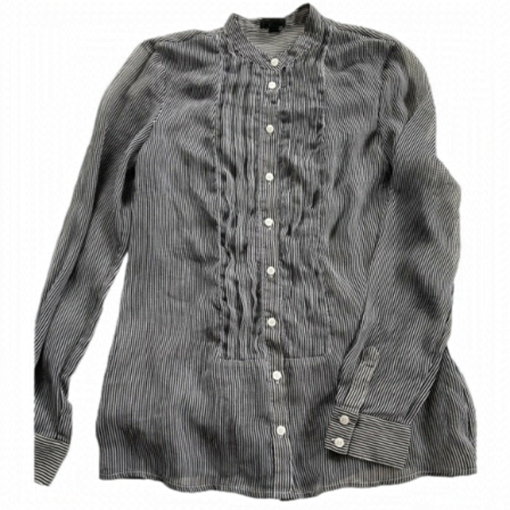 ESPRIT Collection Black& White Sheer Striped Ruffled Front Tuxedo Blouse. Size 2